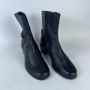 Anne Klein AK Emiliana Mid-Calf Western Boots Women 8M Black Leather Side Zipper